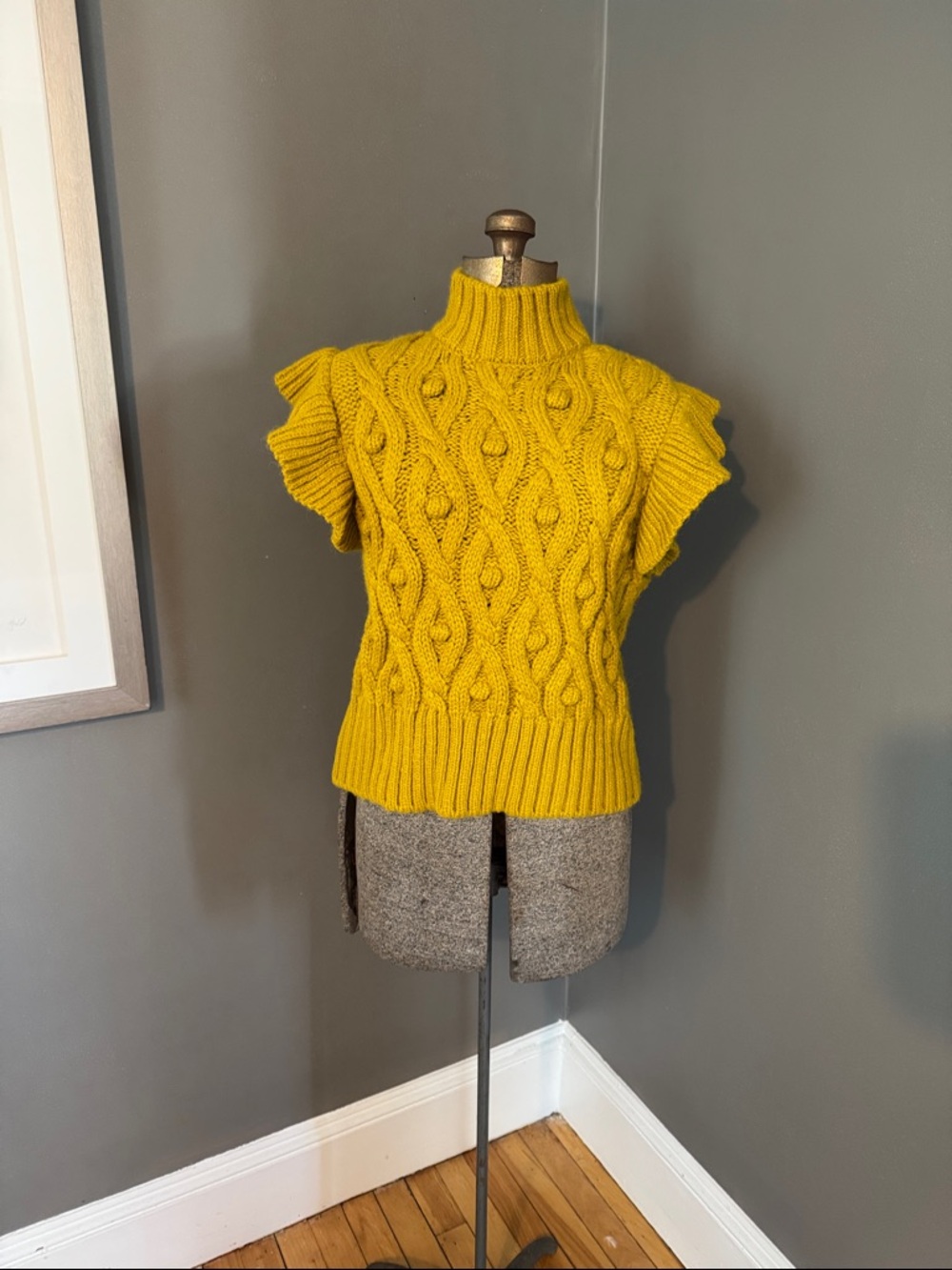 Zara Mustard Cable Knit Short-Sleeve Turtleneck